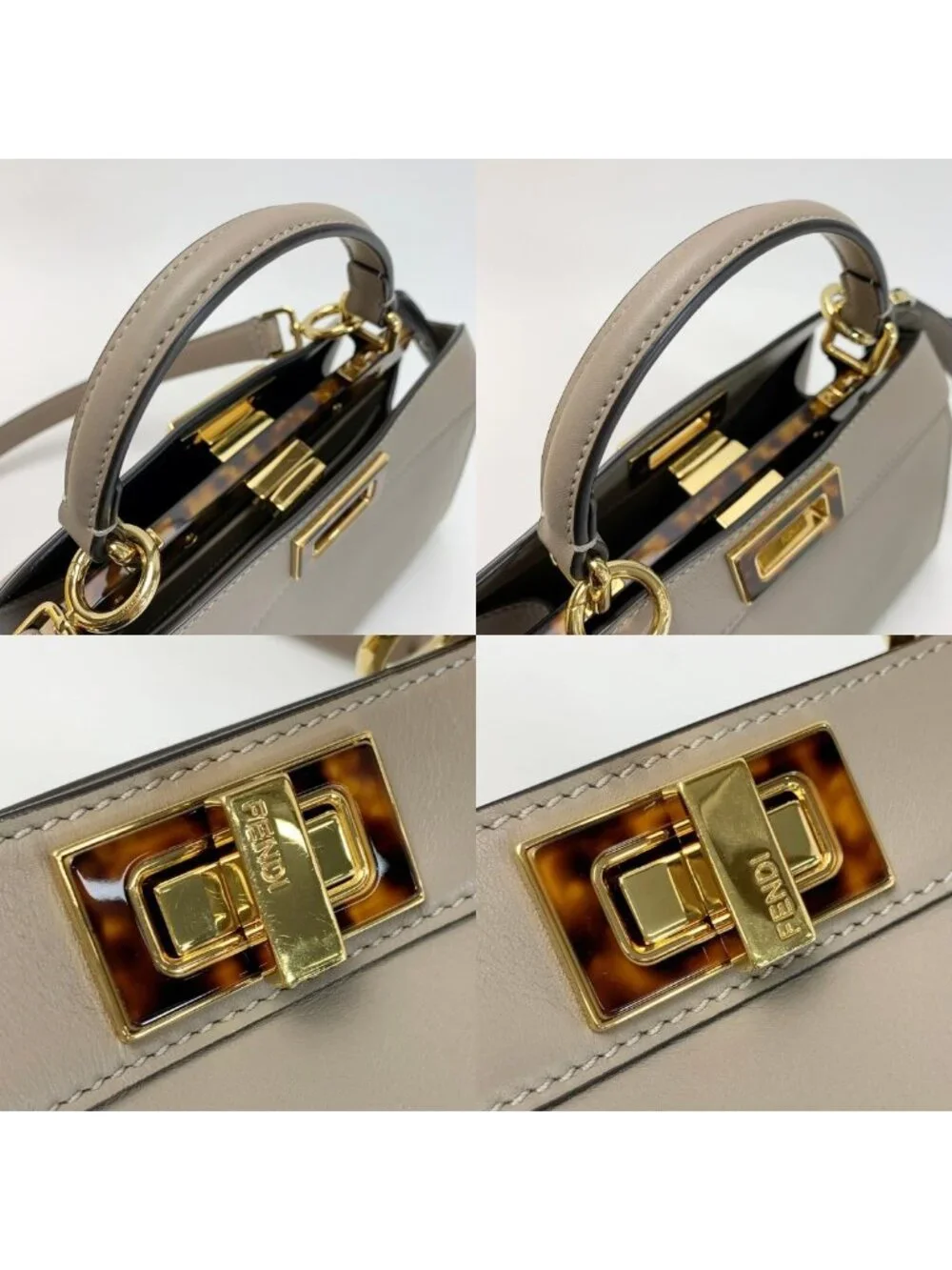 Fendi Handbag Peekaboo Beige Cloth